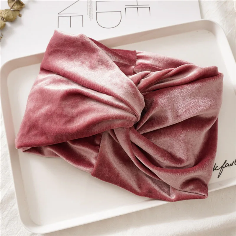 

2021 New Cross Velvet Headbands For Women Girls Warm Solid Soft Twisted Knot Cotton Hairbands Turban Hair Accessories