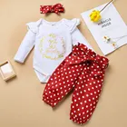 Комбинезон для девочек 0-18 месяцев, боди с надписью + штаны в горошек + повязка на голову