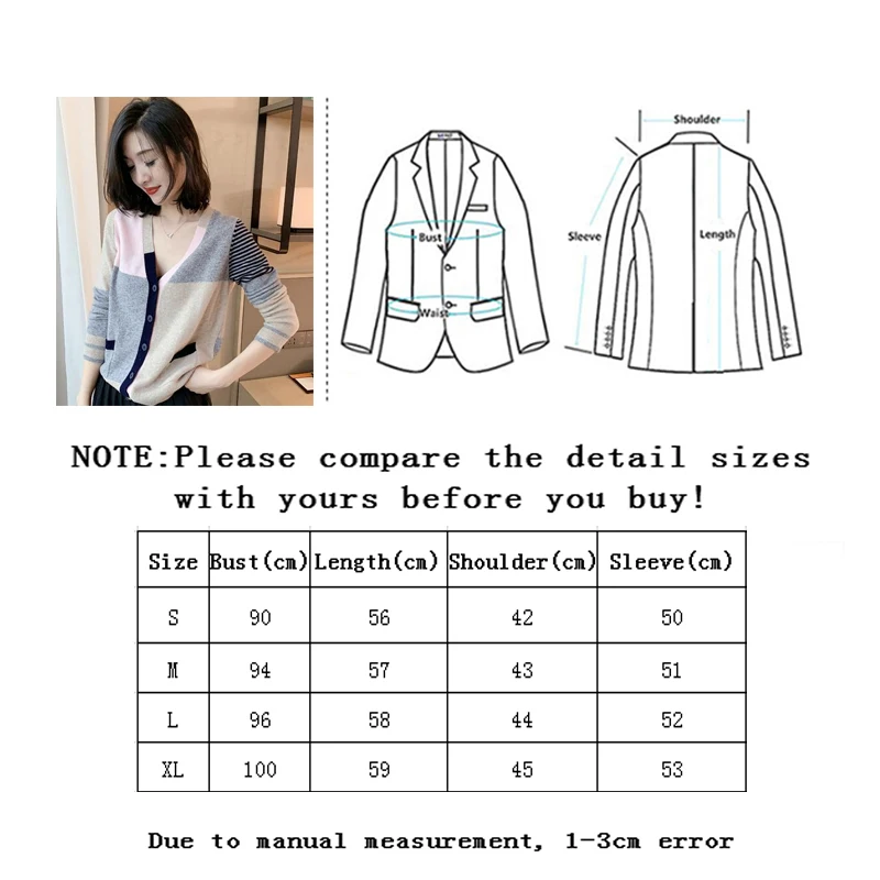 Vangull Patchwork Women Knitted Sweater Cardigans Long Sleeve Stripe Tops Fall Single Breasted Female Office |
