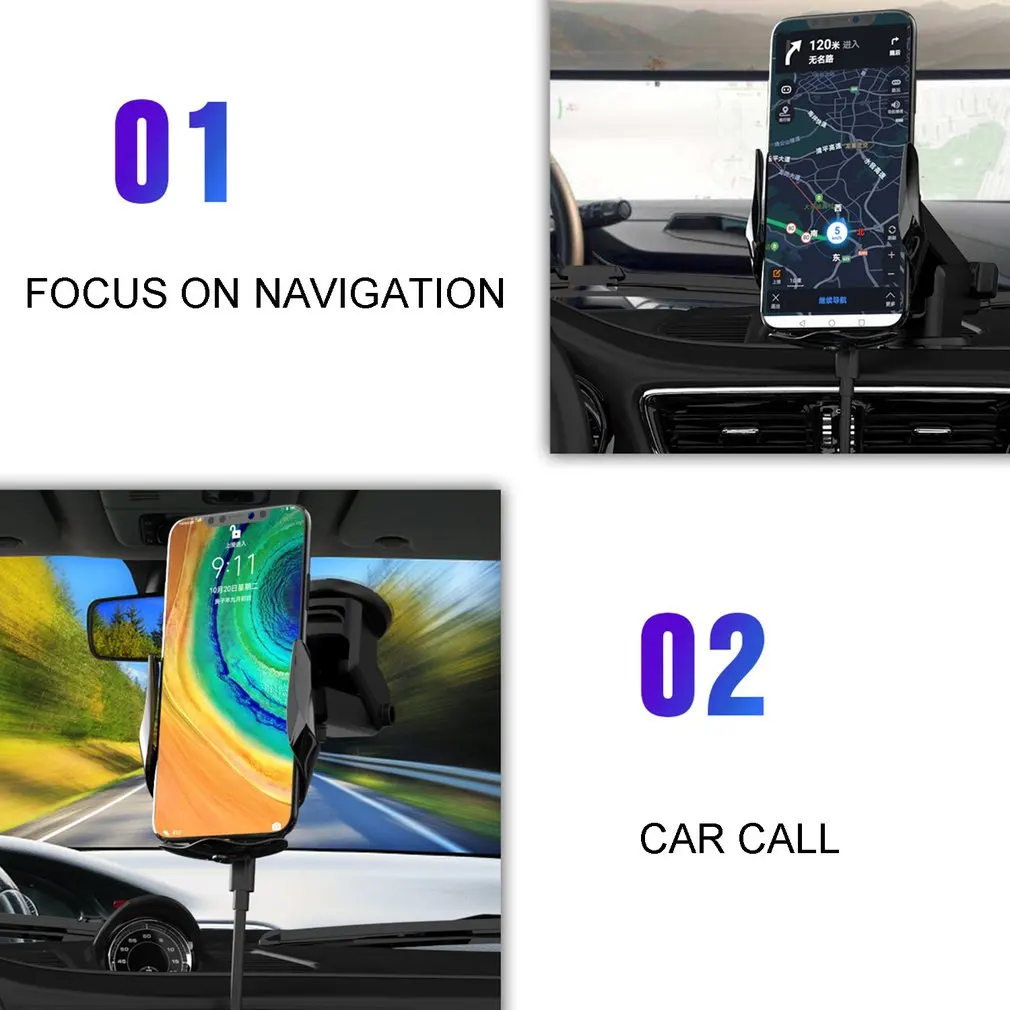 

Qi Car Wireless Charger Smart Induction Car Navigation Frame Magnetic USB Infrared Sensor Phone Holder for iPhone 12 11 Samsung