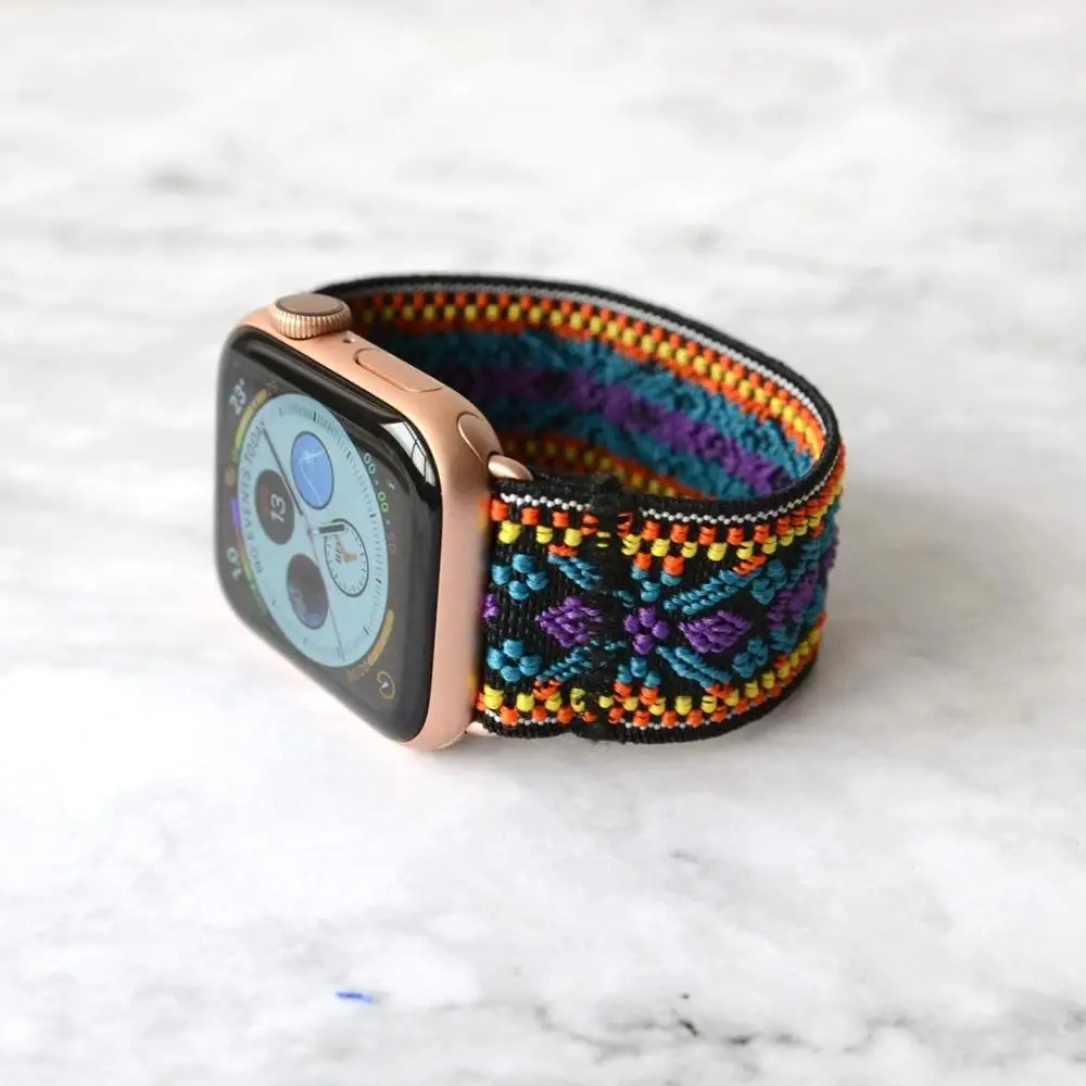 Ремешок для Apple watch band 40 мм 38 41 45 44 42 эластичный богемный Браслет-петля соло iWatch series