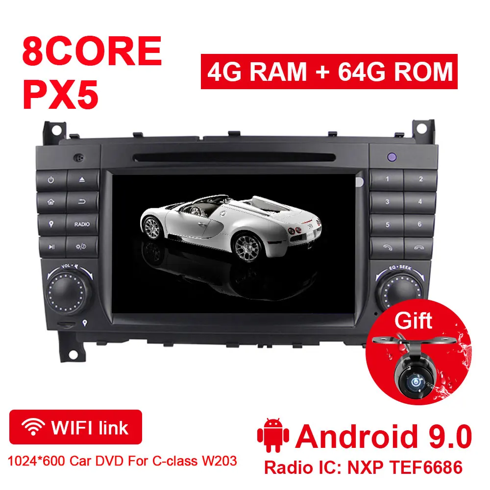 Eunavi 8 ядерный 2 Din Android 9 автомобильный dvd-плеер радио gps для c-класса W203 2004-2007 Clk W209 2005 A-w168 1998 2002 Clk-c209 DSP - Цвет: 4G 64G Android 9.0