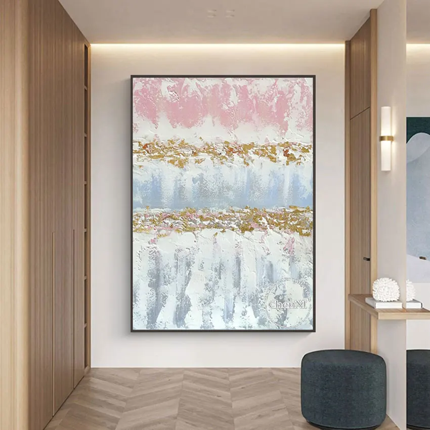 

2022 New Arrival Pink And Blue And White Abstract Art Wall Picture Oil Paintings On Canvas Apartment Guesthouse Decor Unframed