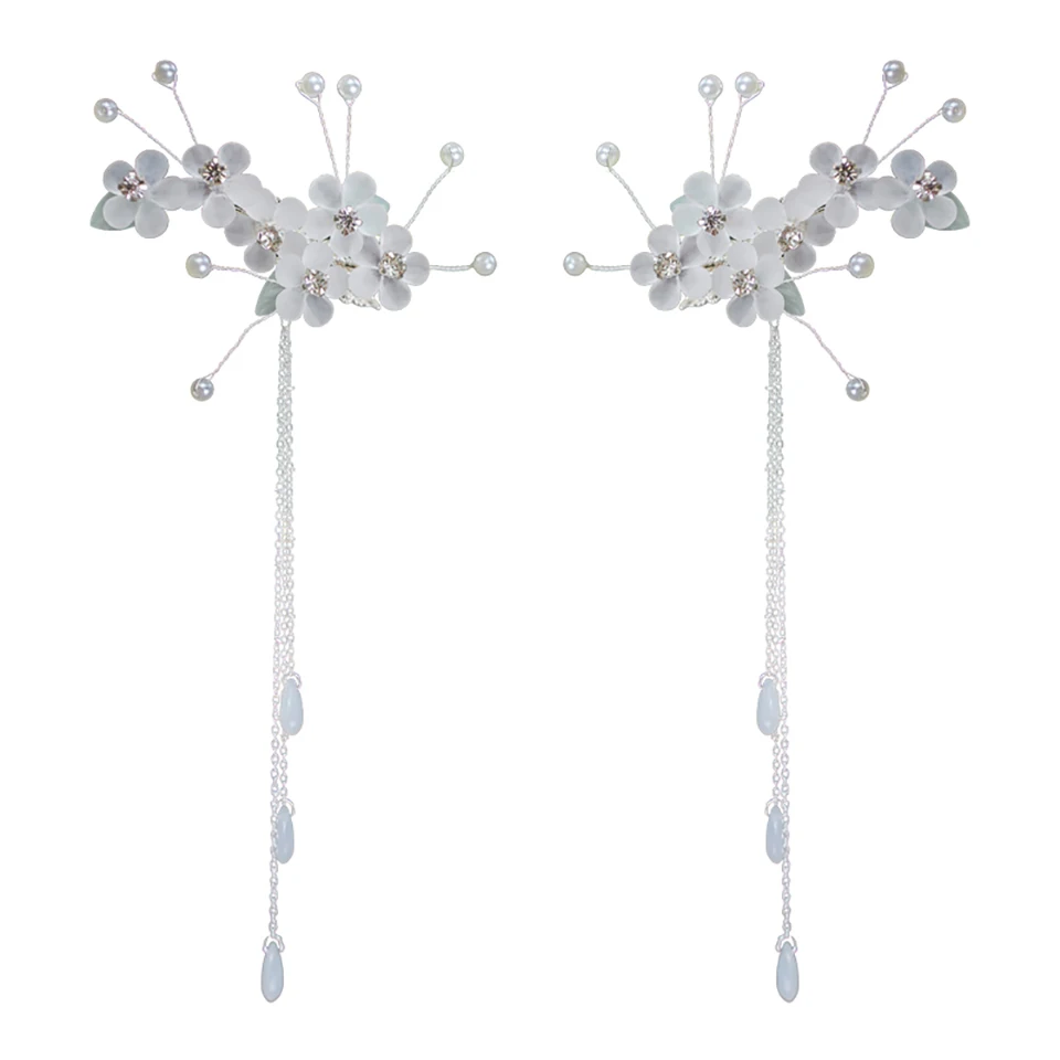 

Hanfu Ancient Style Female Headdress Alloy Pearl Accessories White Tassel Clip Costume Hairpin Women Chinese Wedding