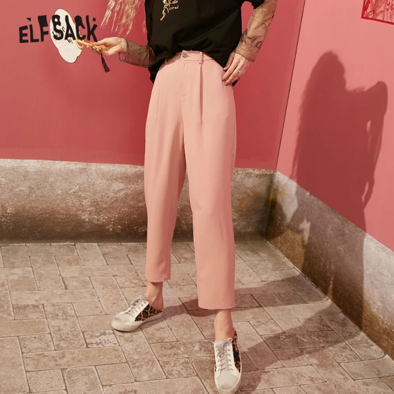 Женские повседневные шаровары ELFSACK черные однотонные дамские с высокой талией в