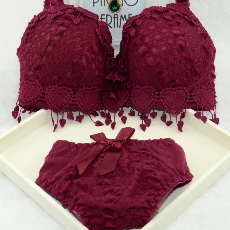 

Hot Sale Women Underwear Set Cotton Bra Panty Set Brand Embroidery Tassel Sexy Lingerie Brassiere Sets Push Up bra brief sets