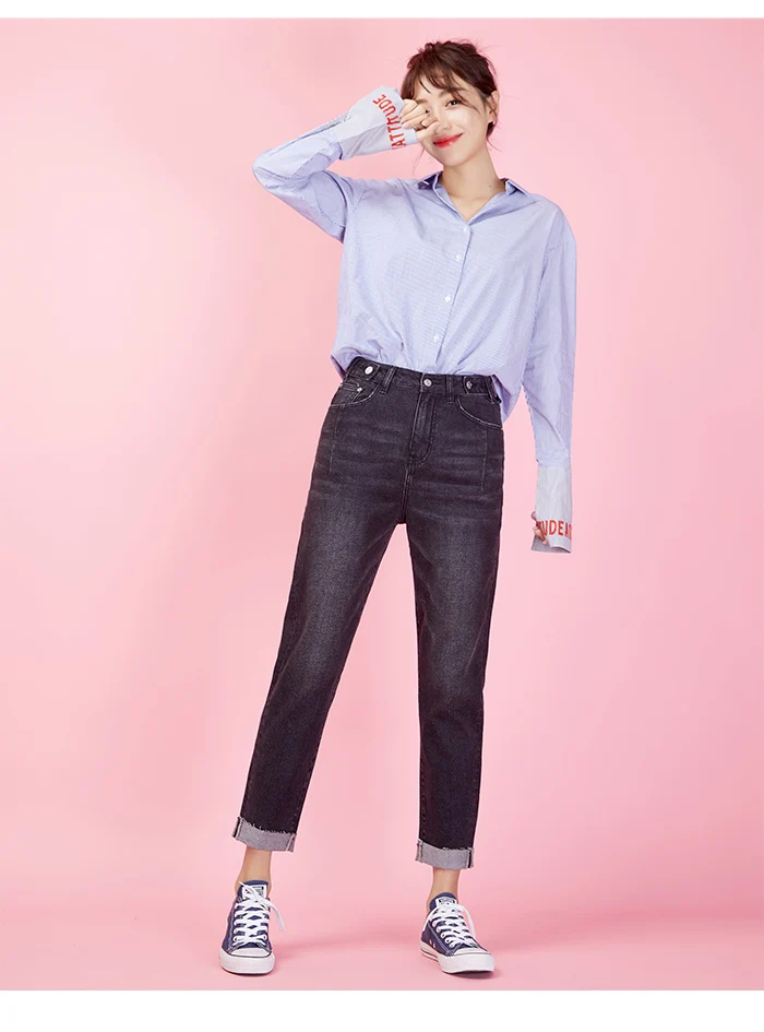 LEIJIJEANS, новинка, большой размер, женские черные шаровары с высокой талией, брюки с манжетами, крутые, крутые, модные, женские джинсы, 9028
