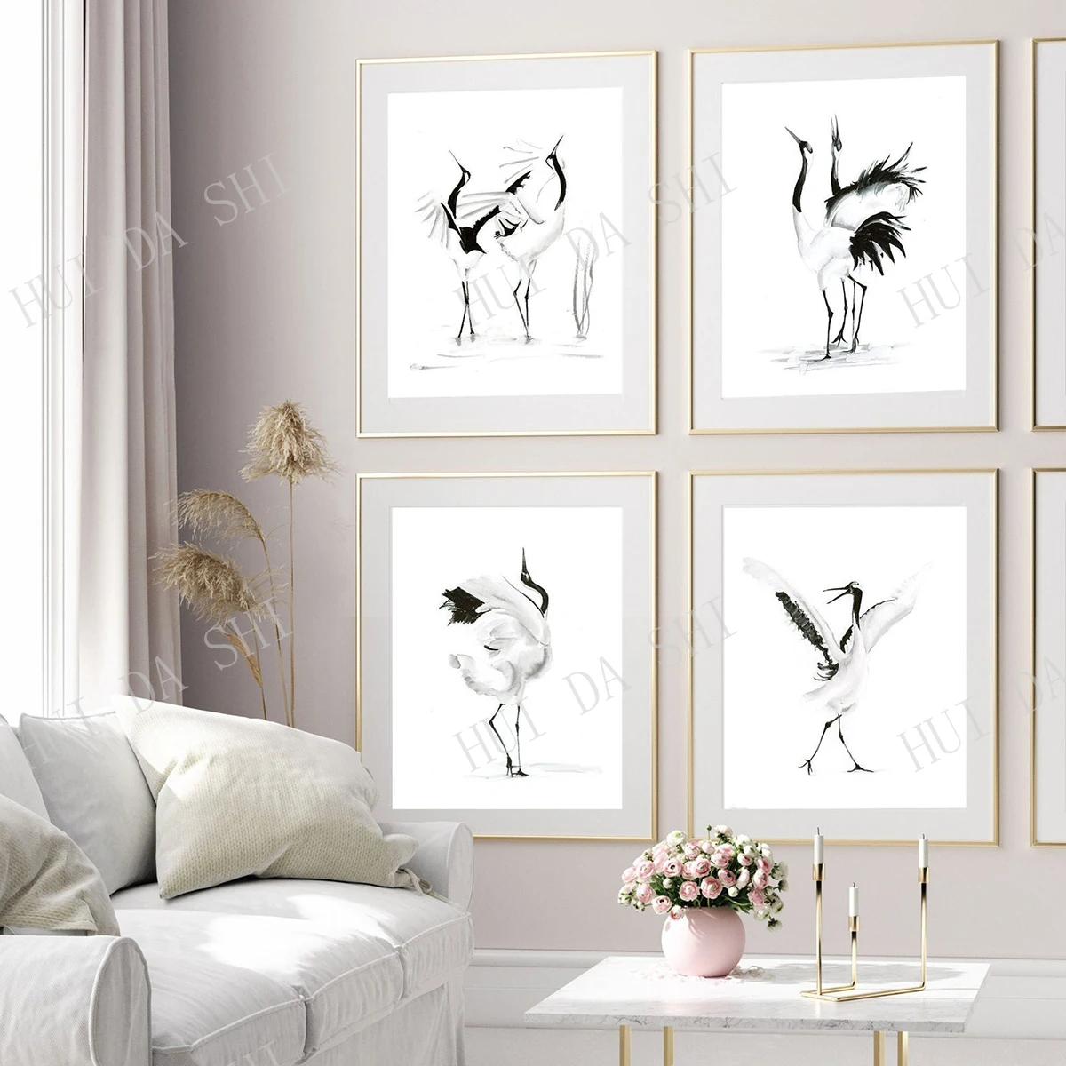 Набор из 4 настенных картин журавль акварельные танцующие птицы принты