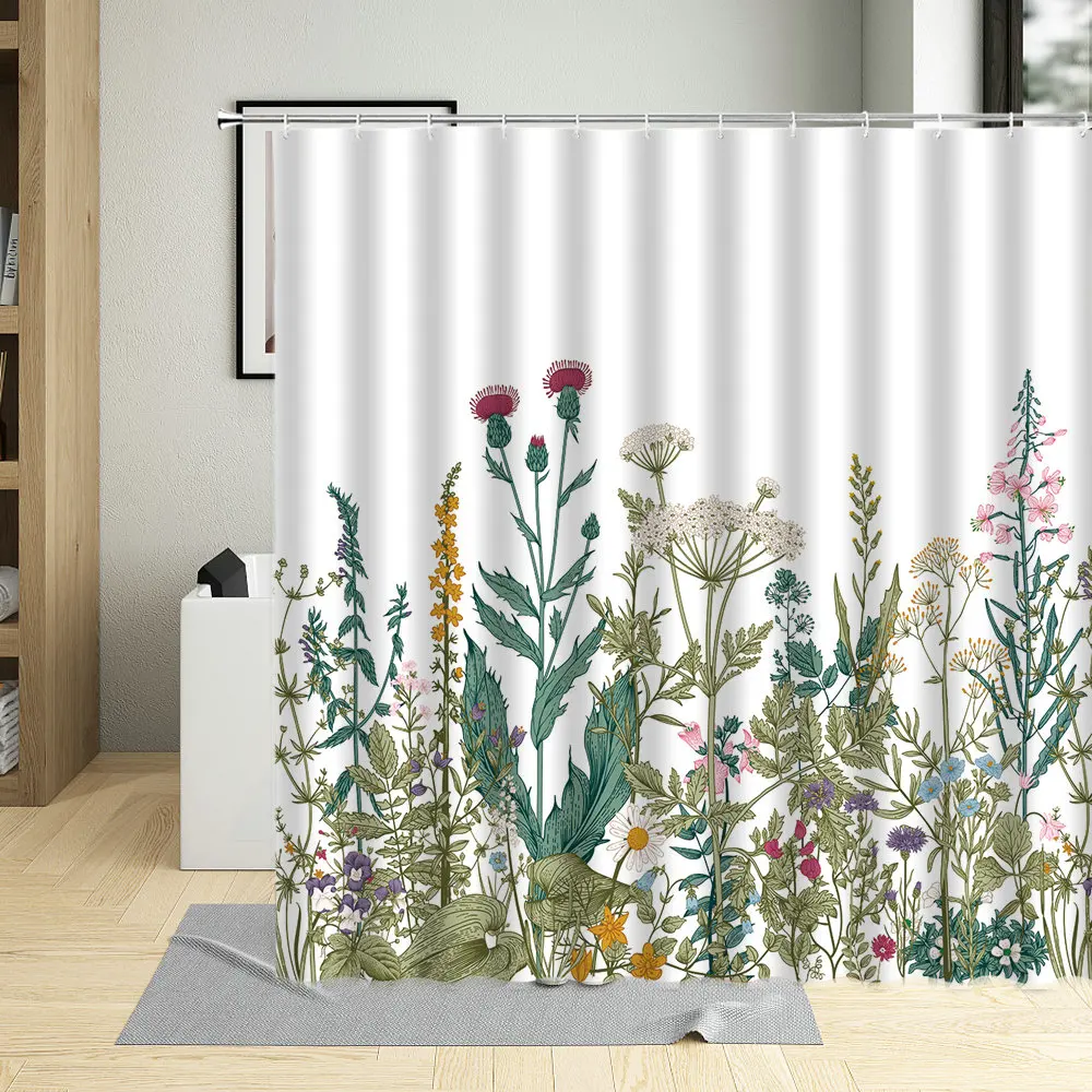 

Plant Series Shower Curtain Spring Flower Print Bathroom Decor Waterproof Fabric For Living Room Hanging Curtains With Hooks