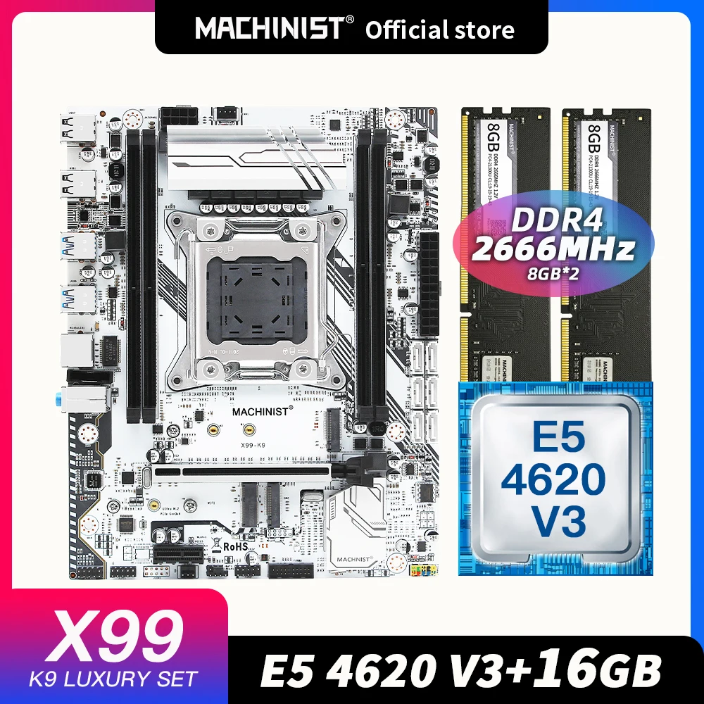Bestellen MASCHINIST X99 Motherboard LGA 2011-3 Set Kit Intel Xeon E5 4620 V3 CPU Prozessor DDR4 16G(2*8G) 2666MHZ RAM Speicher X99-K9