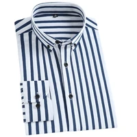 long sleeve mens striped shirts stretch fabric well fit male dress shirts elastic comfortable 2022 pocketless casual quality