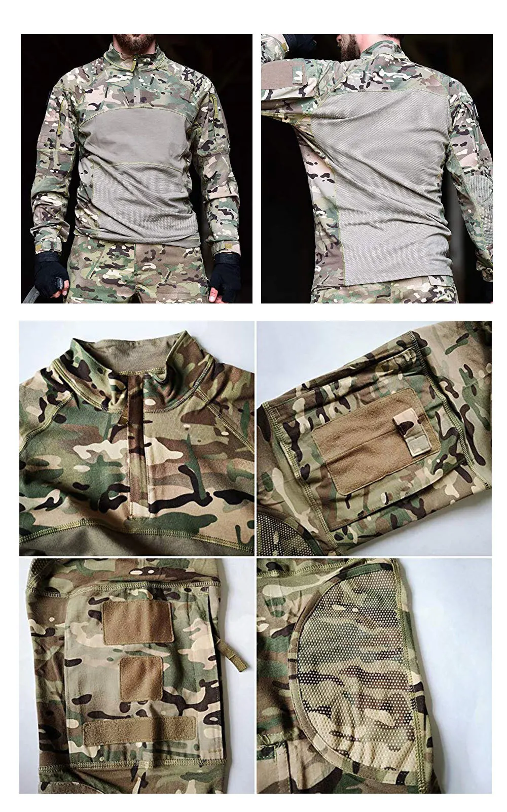 SINAIRSOFT Мужская Тактическая Военная боевая рубашка из дышащего хлопка, армейская камуфляжная футболка с длинным рукавом для спорта на открытом воздухе LY0107
