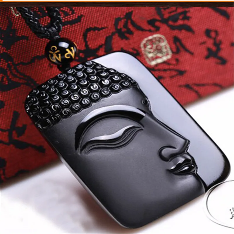 Черный 100% натуральный обсидиан резная фигурка в виде головы Будды Pendantblack веревка