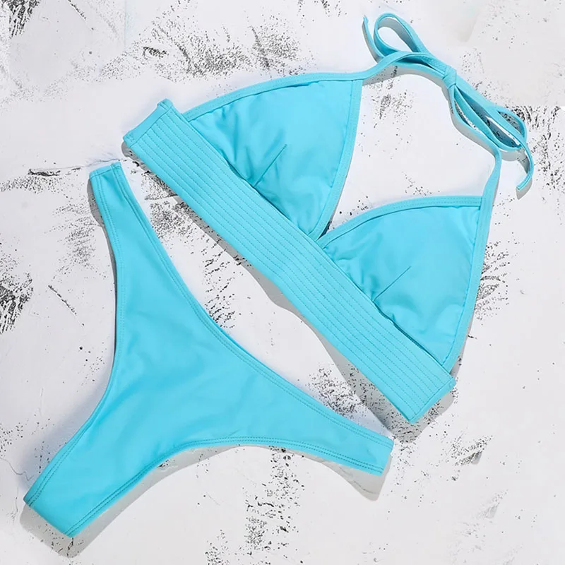 Бикини пуш-ап 2019 сексуальный женский купальник Однотонный стринги бразильский