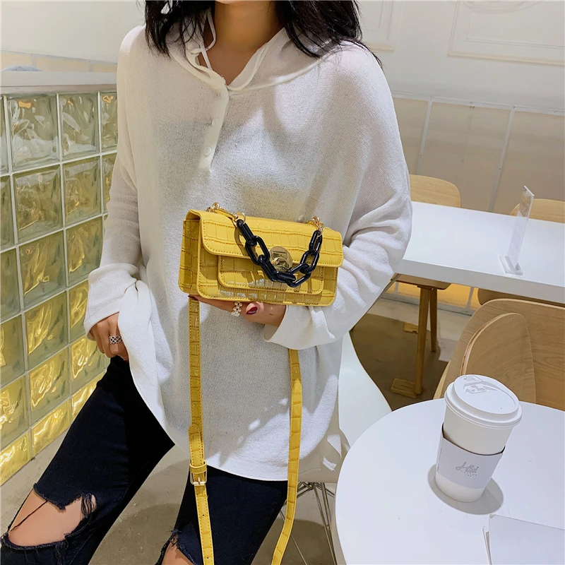

Hot Thick Chain luxury handbags women bags designer Shoulder Bags StonePattern Crossbody Bags PU Leather Bags