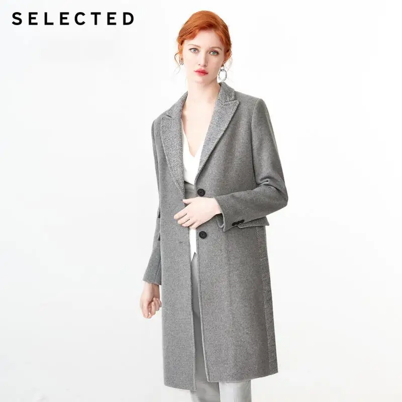 SELECTED Women's Mid-length Cotton-rich Woolen Splice Overcoat S|419127501 - Цвет: MID GREY MELANGE