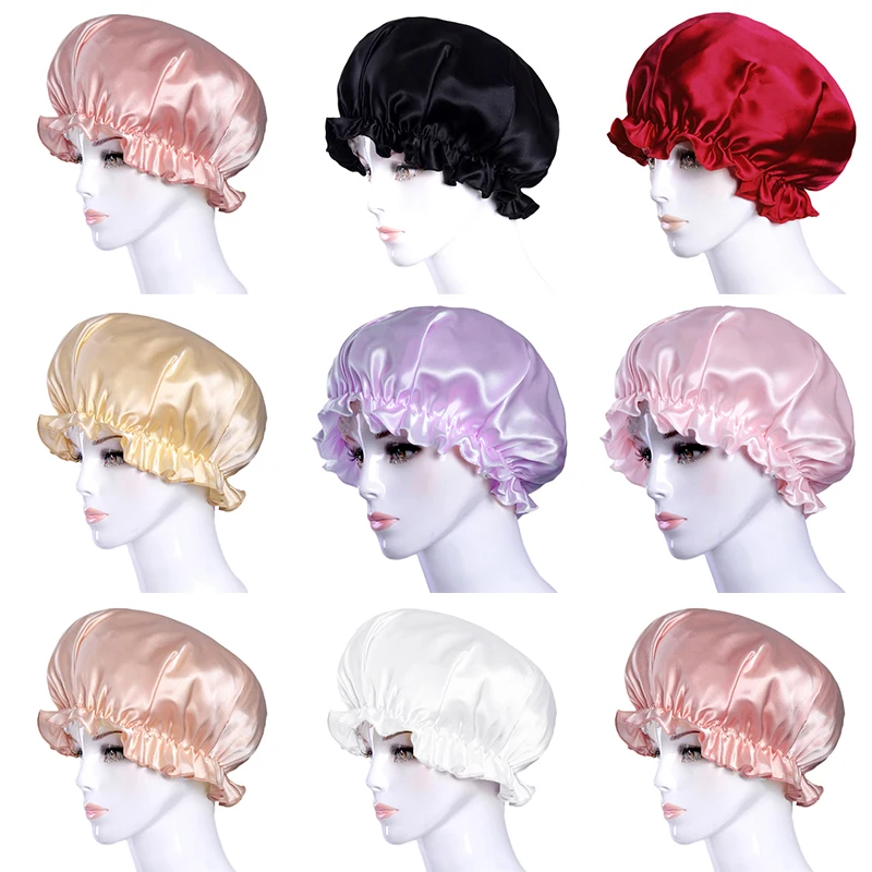 

New Solid Color Satin Bonnet Night Sleep Cap Elastic Band Women Sleep Night Headwrap Beanies Skullie Hair Loss Cover Accessories