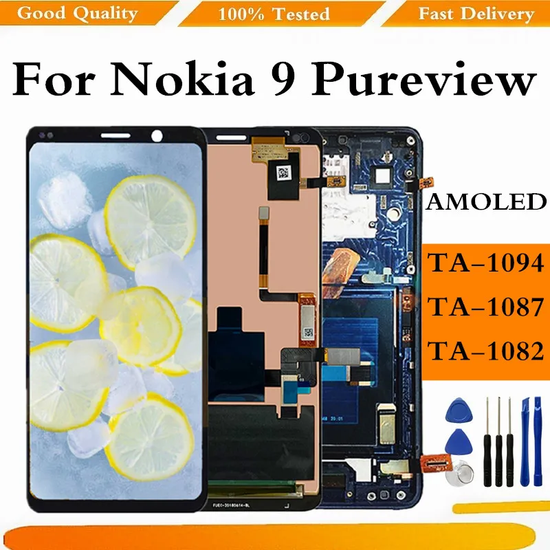 Original para Nokia 9 Pureview TA-1094 TA-1087 TA-1082 pantalla LCD de montaje de digitalizador con pantalla t&aacute;ctil para Nokia 9 Pureview pantalla LCD-0