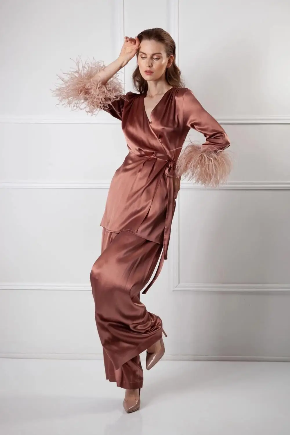 Женское сексуальное ночное белье с перьями свадебная одежда куртка для невесты