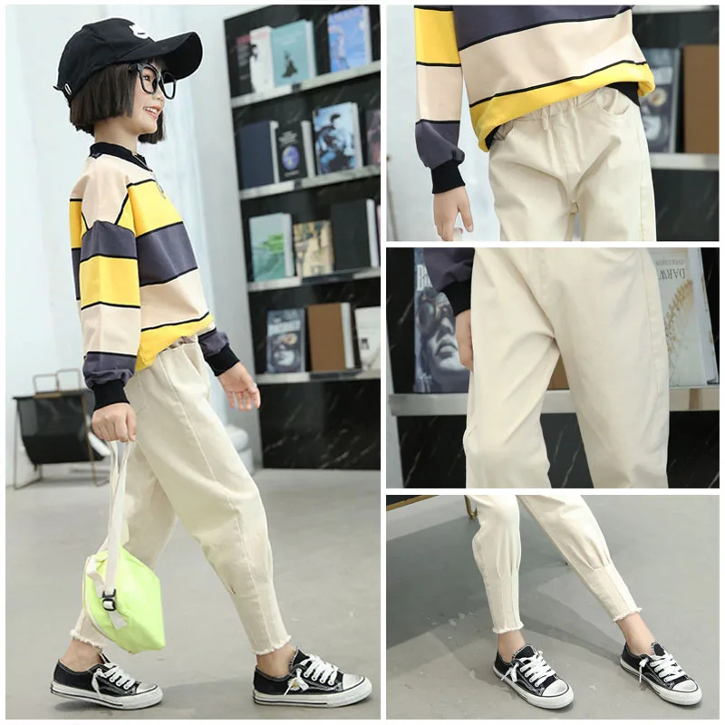 

Fashion Girls Pencil Pants Solid Casual Trousers Children Pleated Harem Pants Kids Clothes Girl Cotton Elastic Waist Trousers