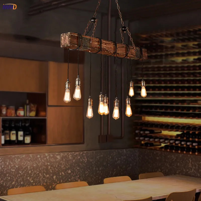 

Industrial Loft Pendant Lamp Vintage LED Edison Bulbs E27*10 Wooden Iron Hanglamp Pendant Lights For Living Room Decoration