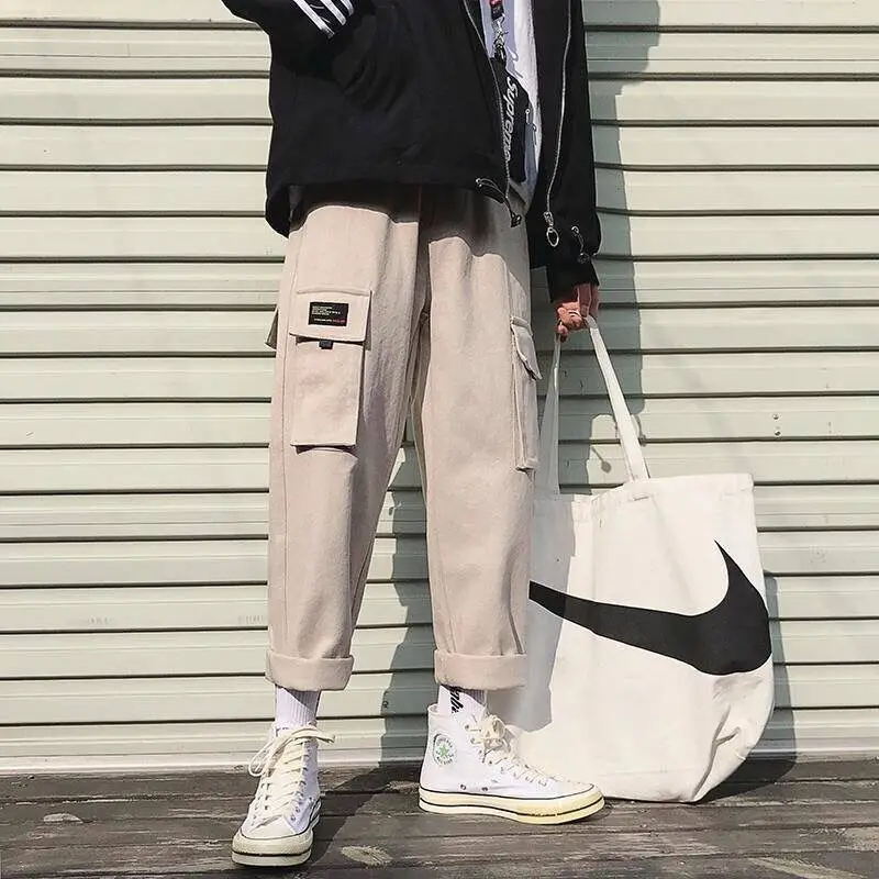 Хлопковые брюки карго с высокой талией 2019 весенние розовые хаки черные женские |