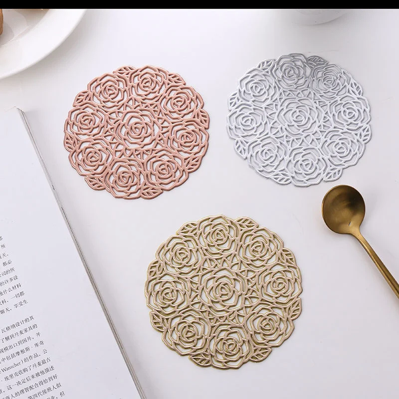

4pcs Nordic Style Cup Mat Rose Shape Coaster PVC Thermal Insulation Pad Household Anti Scalding Pad Bowl Mats Decorative Pad