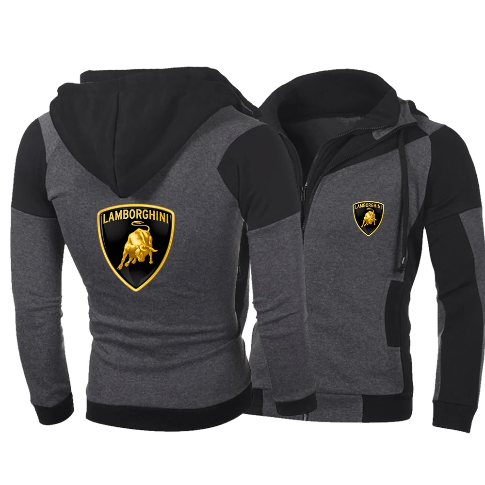 

Lamborghini Car Double Zipper Velvet 100% Spring Autumn Men's Fashion Plus Velvet Hoodie Men Thick Printing Cardigan Sports Men