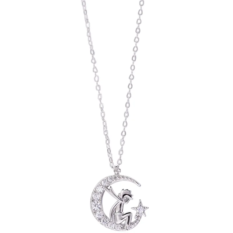 

BONLAVIE Moon Little Prince Necklace 925 Perfect Sterling Silver Clavicle Chain Jewelry