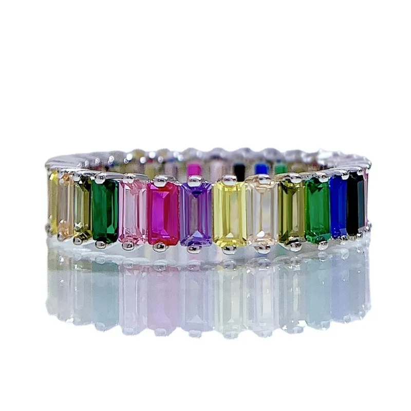 

Eternity Colorful Gemstones Ring 100% Original 925 sterling silver Wedding band Rings for Women Bridal Promise Jewelry Gift