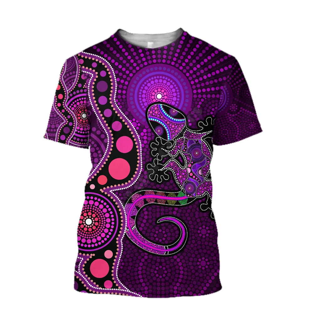 Aboriginal Australia Indigenous Purple The Lizard and The Sun 3D Printed t shirts for men and women Summer Casual Tees T-shirt