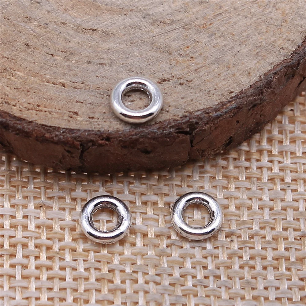 

40pcs Diy Earrings Jewelry Accessories 6x6mm Small Circle Beads Zinc Alloy Antique Silver Color