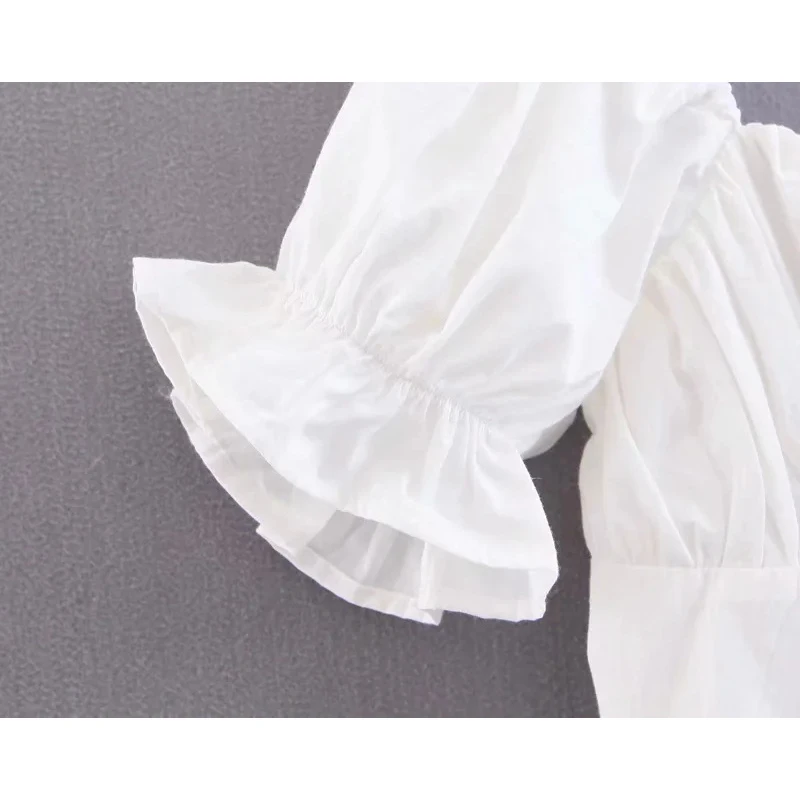 

2021 Women Palace Style Front Lace Up White Dress Lady Sexy Backless Puff Sleeve A-line Mini Holiday Summer Dress woman dress