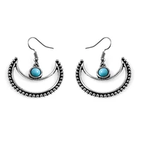 boho silver color smile face dangle earrings vintage party birthday sea blue acrylic stone earring for women girls wholesale