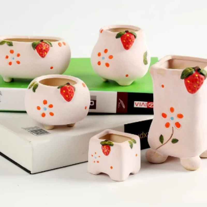 

Мини керамический горшок для растений с суккулентами ручная работа розовая Милая Клубничная Настольная Ваза Декор цветочный горшок бонсай...