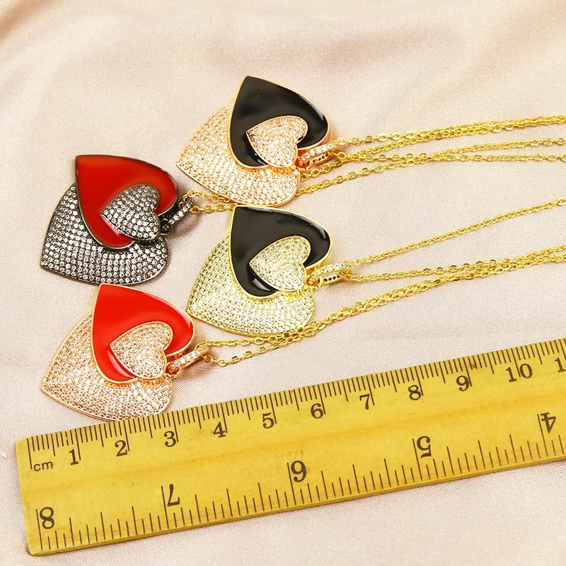 

3Pcs Enamel Hearts Zirconia Heart Layer Pendant Necklace Gold color pendant Jewelry Necklace New design 51828