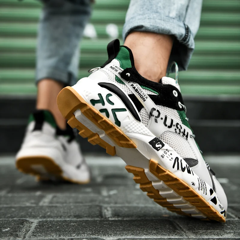 

Spring Chunky Shoes Mesh Breathable Outdoor Sport Casual Men Platform Sneakers Trainers Trendy Leather Graffiti Bottom Footwear