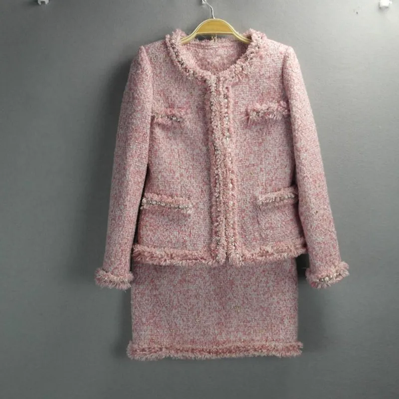 Женский офисный твидовый костюм элегантный итальянский из двух предметов с