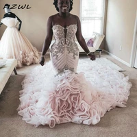 luxury plus size wedding dresses major beading tiered skirts long bridal gowns lace up vintage mermaid wedding dress african