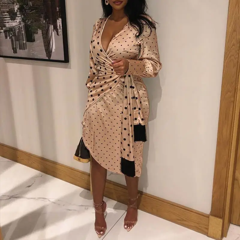 Женское платье миди с длинным рукавом и v образным вырезом Необычные Вечерние