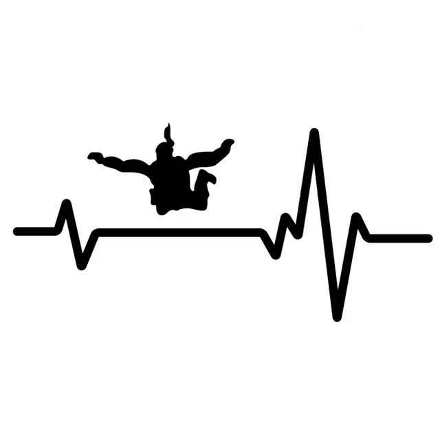 

16.8CM*8CM Skydive Woman Parachute Jump Team Heartbeat Decal Vinyl Black/Silver Car Sticker