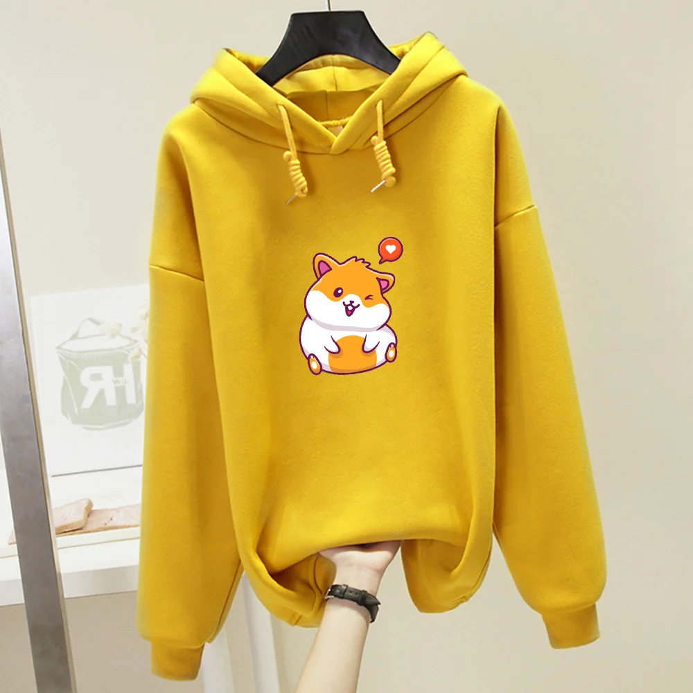 Cute Funny Cartoon Print Hoodie Women Plus Size Soft Long Sleeve Pullover Sweatshirt Harajuku Kawaii Sweetshirt for Girls Tops