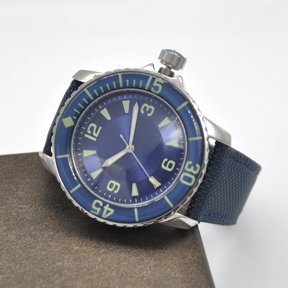 Мужские Водонепроницаемые механические часы с синим циферблатом 45 мм|Мужские