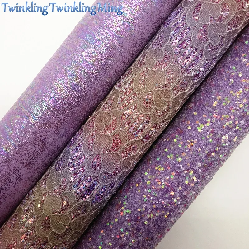 Фиолетовая блестящая ткань кружевная металлические синтетические кожаные ткани