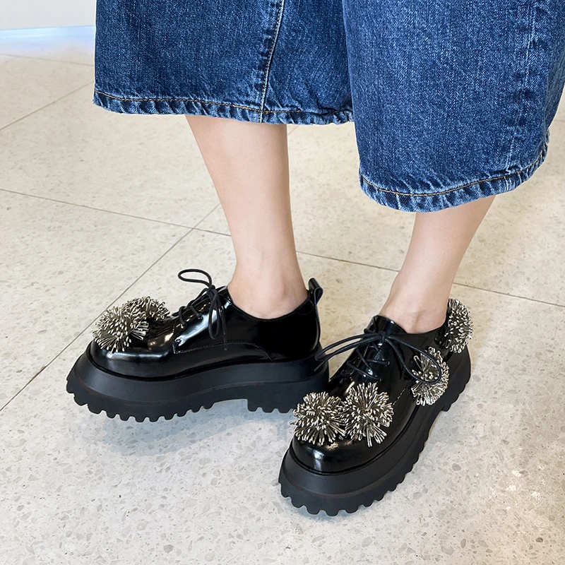 

MORAZORA New Genuine Leather Shoes Women Fashion Lace Up Thick Sole Platform Casual Shoes Spring Autumn Ladies Pumps