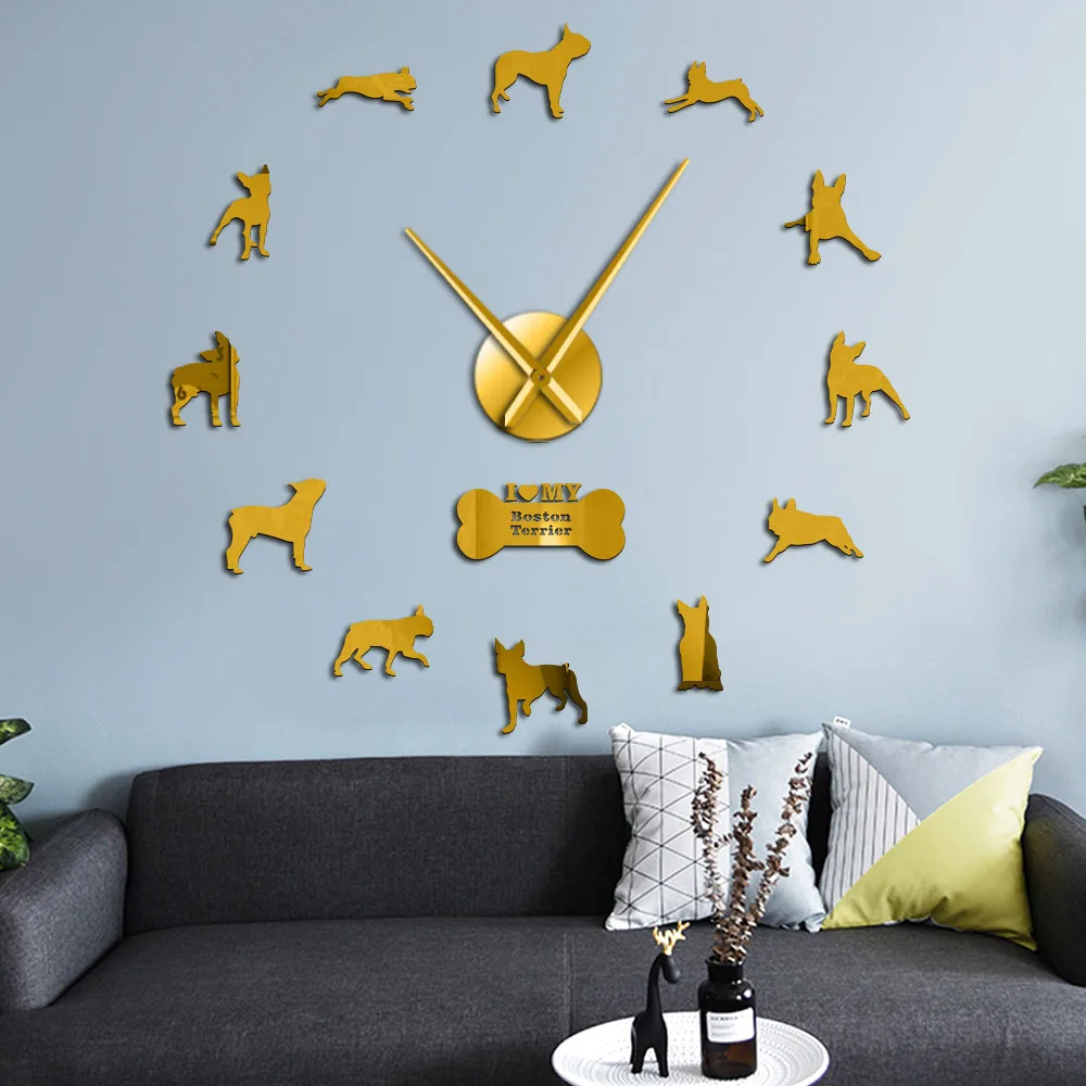 Boston Terrier Dog Breed Wall Art Home Decor Large Clock Bull Giant With Big Needle Hands | Дом и сад
