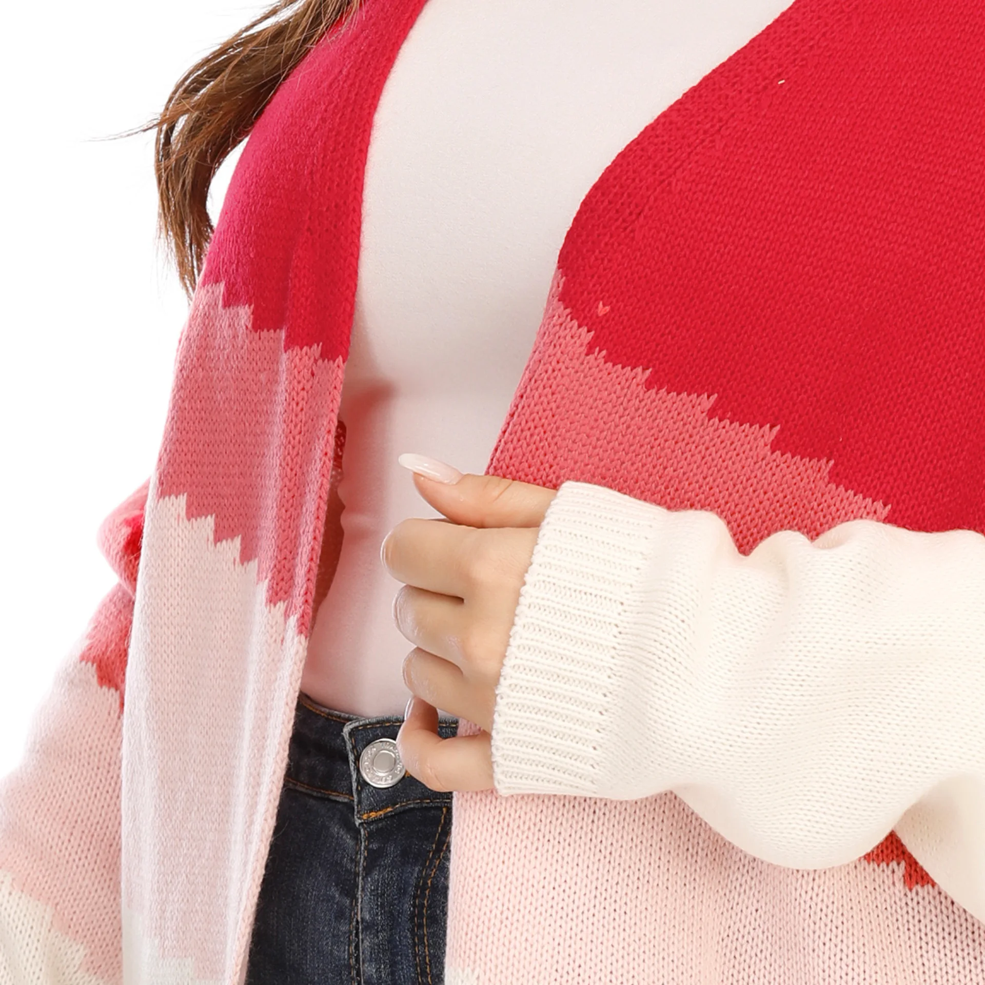 Новинка женский осенне-зимний свитер куртка для женщин свободный красный белый
