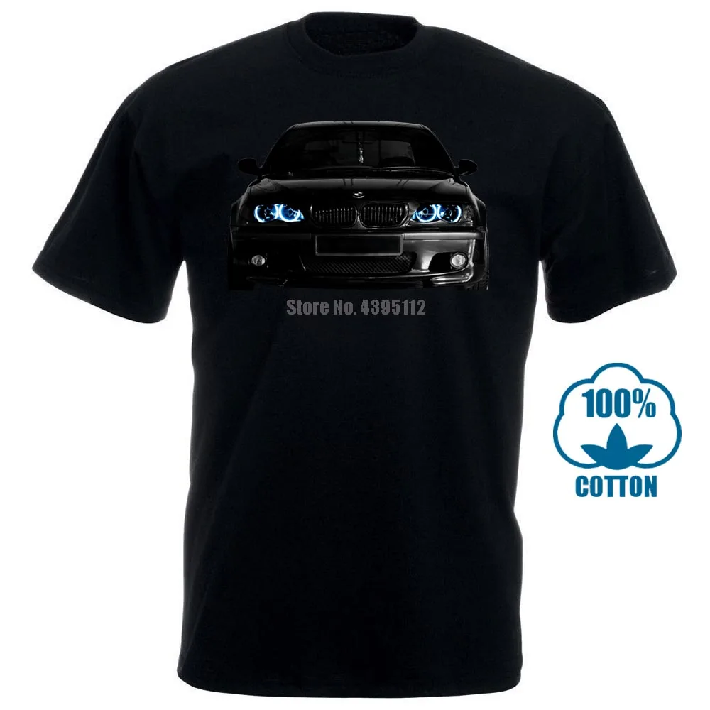 

2018 New Cool Tee Shirt Germany Car E46 T Shirt Blue Angel Eyes Headlights Black T Shirt Fashion Cotton T Shirt 031609