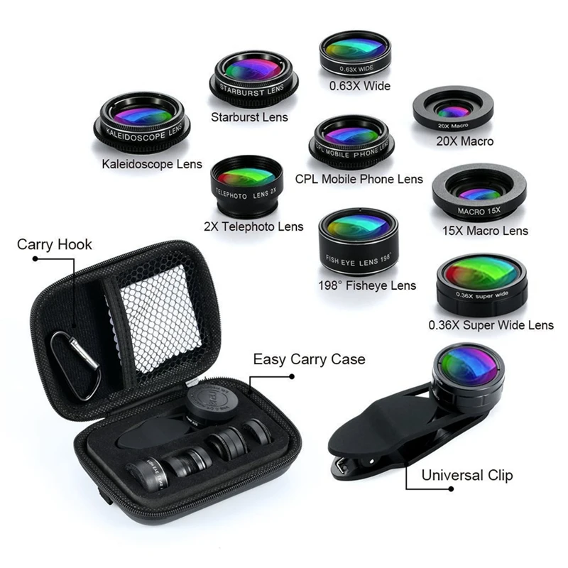 Телефон объектив камеры 9 в 1 телефон Комплект для Iphone X Xs Max 8 7 Plus samsung S10 S10E S9 S8 |