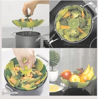 silicone steamer basket for steaming food and vegetable folding food vegetable vapor cooker dish foldable silicone steamer